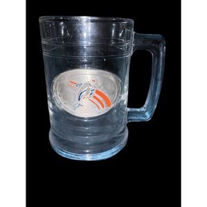 Vintage Miami Dolphins Glass Beer Mug Pewter Medallion Retro Logo NFL Stein